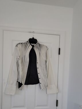 Women’s Black & White Striped Button-Front Jacket